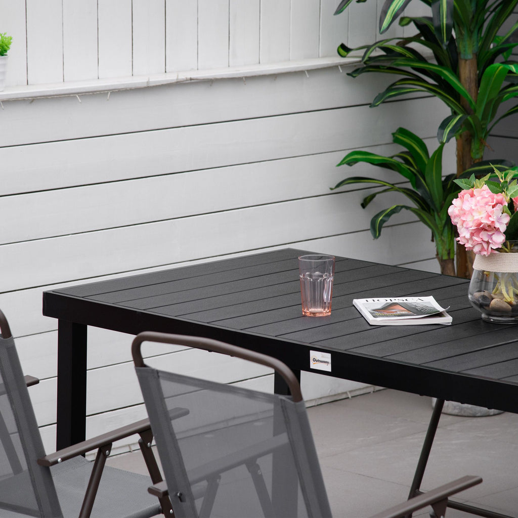 Yeah Depot - Outsunny 75'' x 35'' Outdoor Dining Table for 8 People, Rectangular Aluminum Frame Garden Table with All-Weather Faux Wood Top for Garden, Lawn, Patio, Black