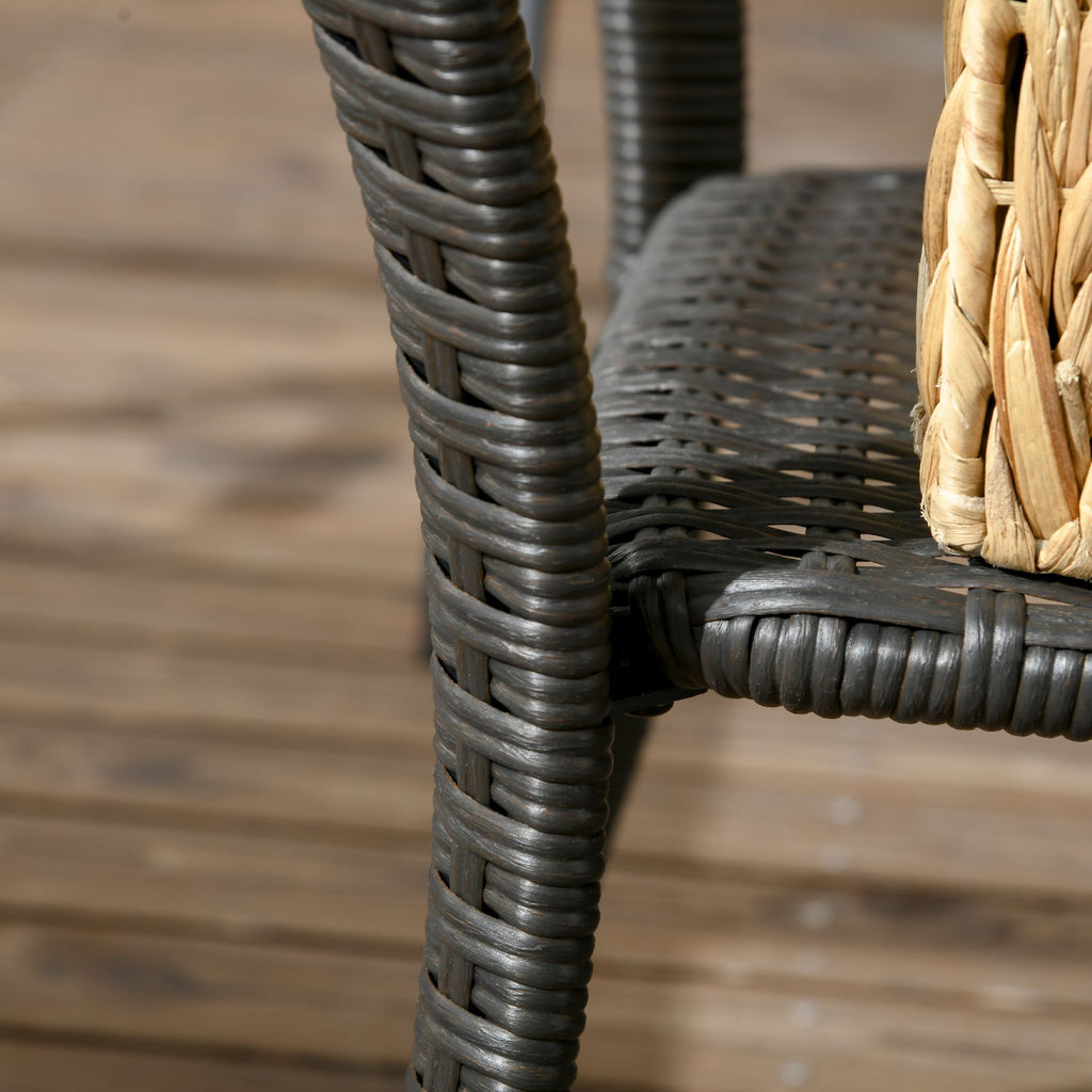 Yeah Depot - Outsunny Patio PE Rattan Coffee Table with Storage Shelf, Hand-Woven Wicker Outdoor Side Table, 2-Layer Storage Table with Wood-plastic Composite Top, for Garden, Porch, Backyard, Mixed Brown