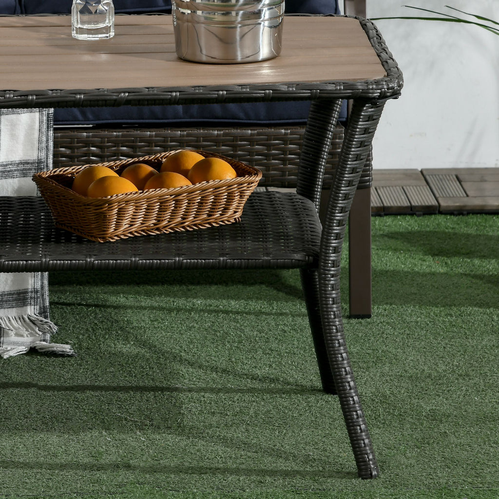 Yeah Depot - Outsunny Patio PE Rattan Coffee Table with Storage Shelf, Hand-Woven Wicker Outdoor Side Table, 2-Layer Storage Table with Wood-plastic Composite Top, for Garden, Porch, Backyard, Mixed Brown