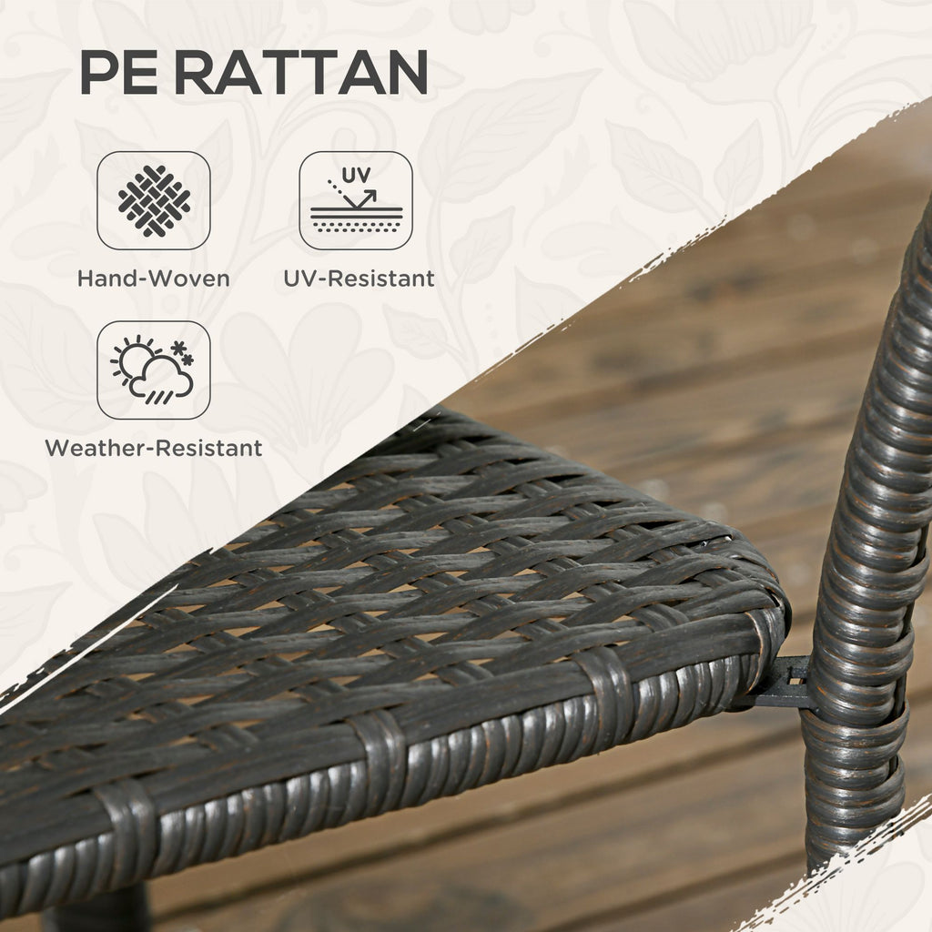 Yeah Depot - Outsunny Patio PE Rattan Coffee Table with Storage Shelf, Hand-Woven Wicker Outdoor Side Table, 2-Layer Storage Table with Wood-plastic Composite Top, for Garden, Porch, Backyard, Mixed Brown