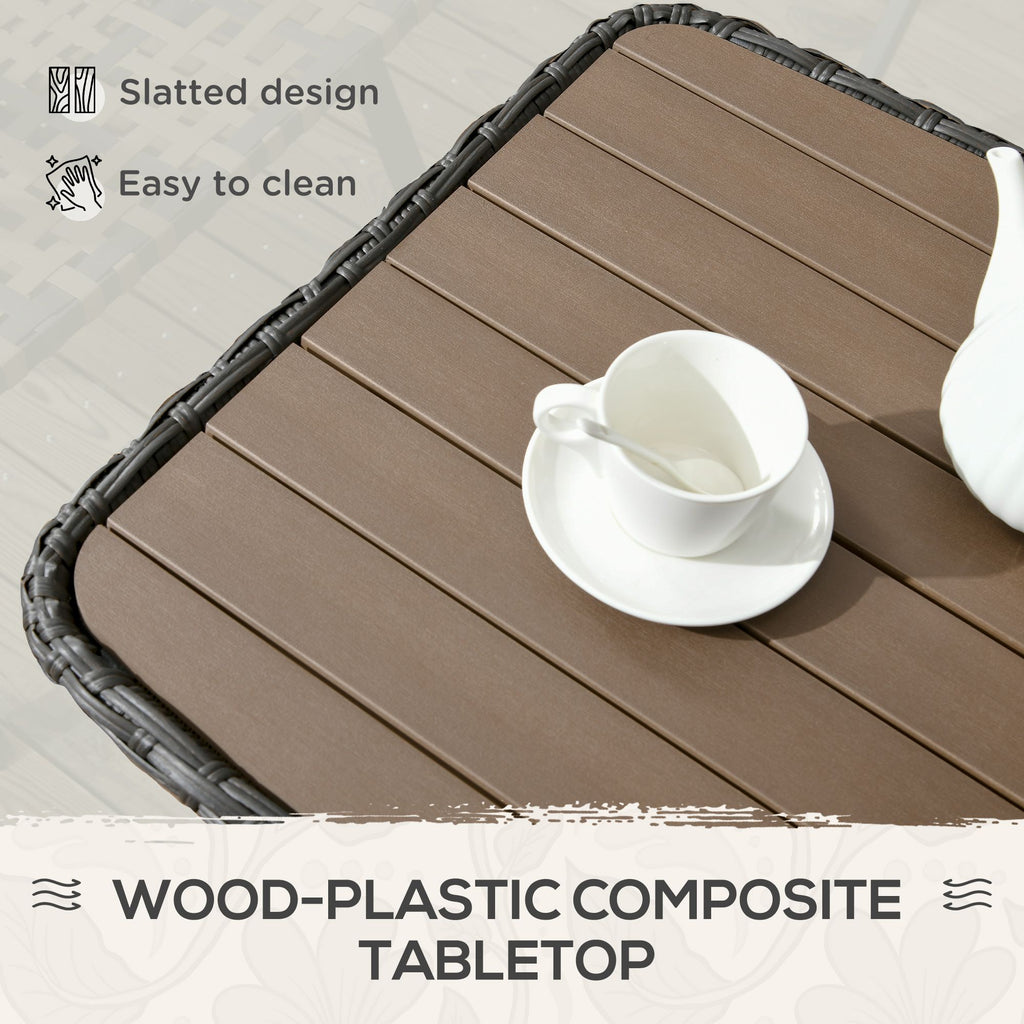 Yeah Depot - Outsunny Patio PE Rattan Coffee Table with Storage Shelf, Hand-Woven Wicker Outdoor Side Table, 2-Layer Storage Table with Wood-plastic Composite Top, for Garden, Porch, Backyard, Mixed Brown