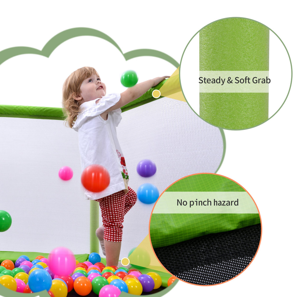 Yeah Depot - 55'' Toddlers Trampoline with Safety Enclosure Net and Balls, Indoor Outdoor Mini Trampoline for Kids