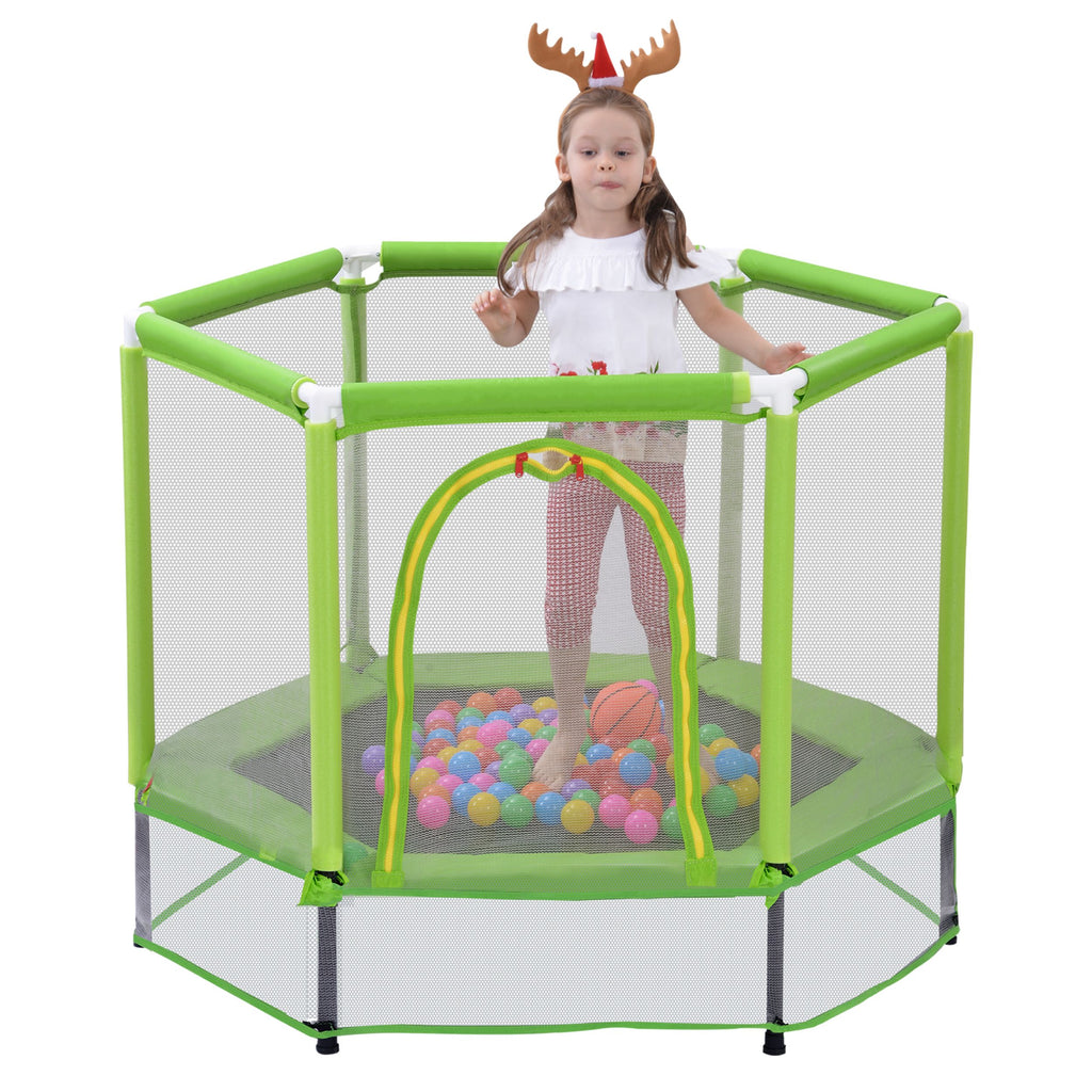 Yeah Depot - 55'' Toddlers Trampoline with Safety Enclosure Net and Balls, Indoor Outdoor Mini Trampoline for Kids
