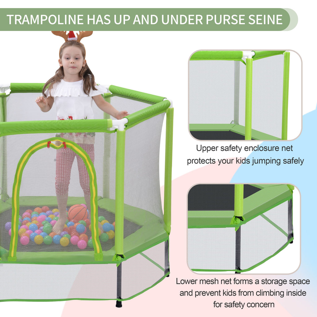 Yeah Depot - 55'' Toddlers Trampoline with Safety Enclosure Net and Balls, Indoor Outdoor Mini Trampoline for Kids