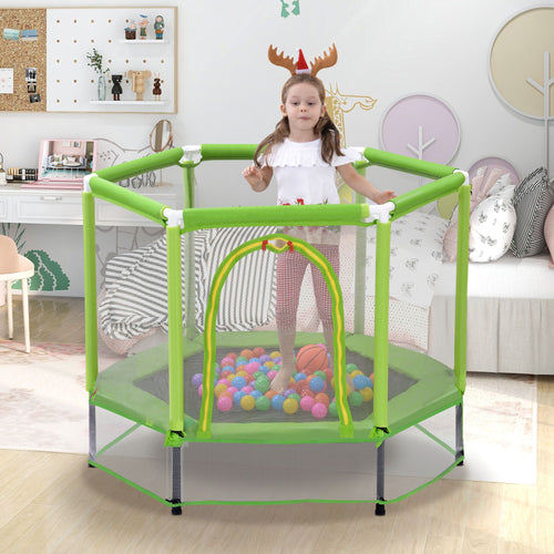 Yeah Depot - 55'' Toddlers Trampoline with Safety Enclosure Net and Balls, Indoor Outdoor Mini Trampoline for Kids