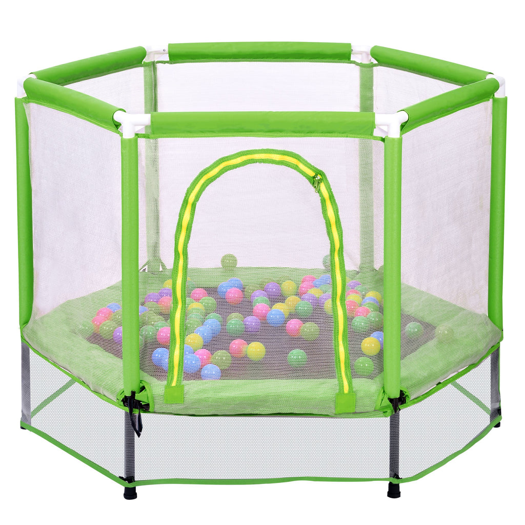 Yeah Depot - 55'' Toddlers Trampoline with Safety Enclosure Net and Balls, Indoor Outdoor Mini Trampoline for Kids