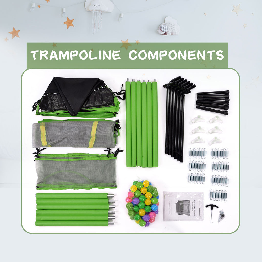 Yeah Depot - 55'' Toddlers Trampoline with Safety Enclosure Net and Balls, Indoor Outdoor Mini Trampoline for Kids
