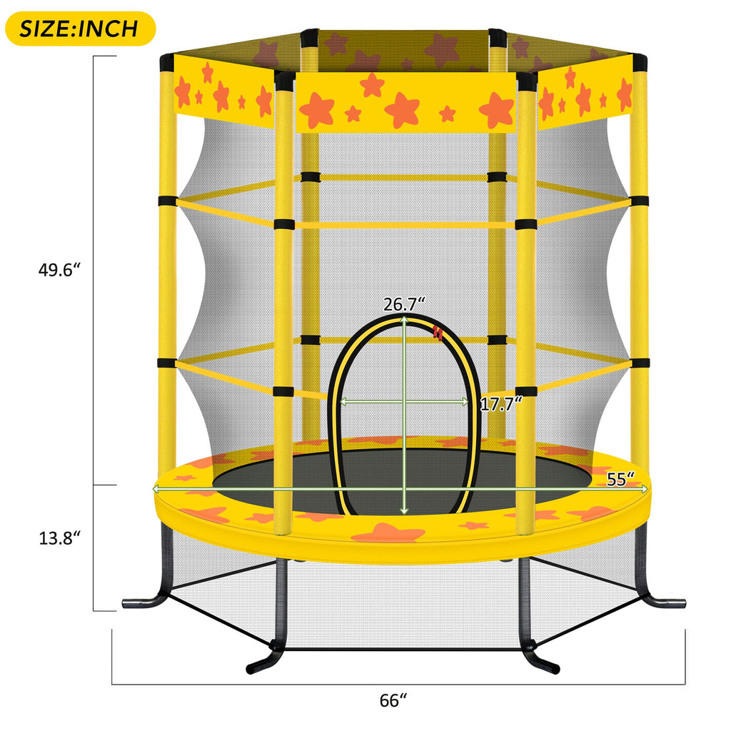 Yeah Depot - 55 Inch Kids Trampoline with Safety Enclosure Net, 4.5FT Outdoor Indoor Trampoline for Kids (Yellow)