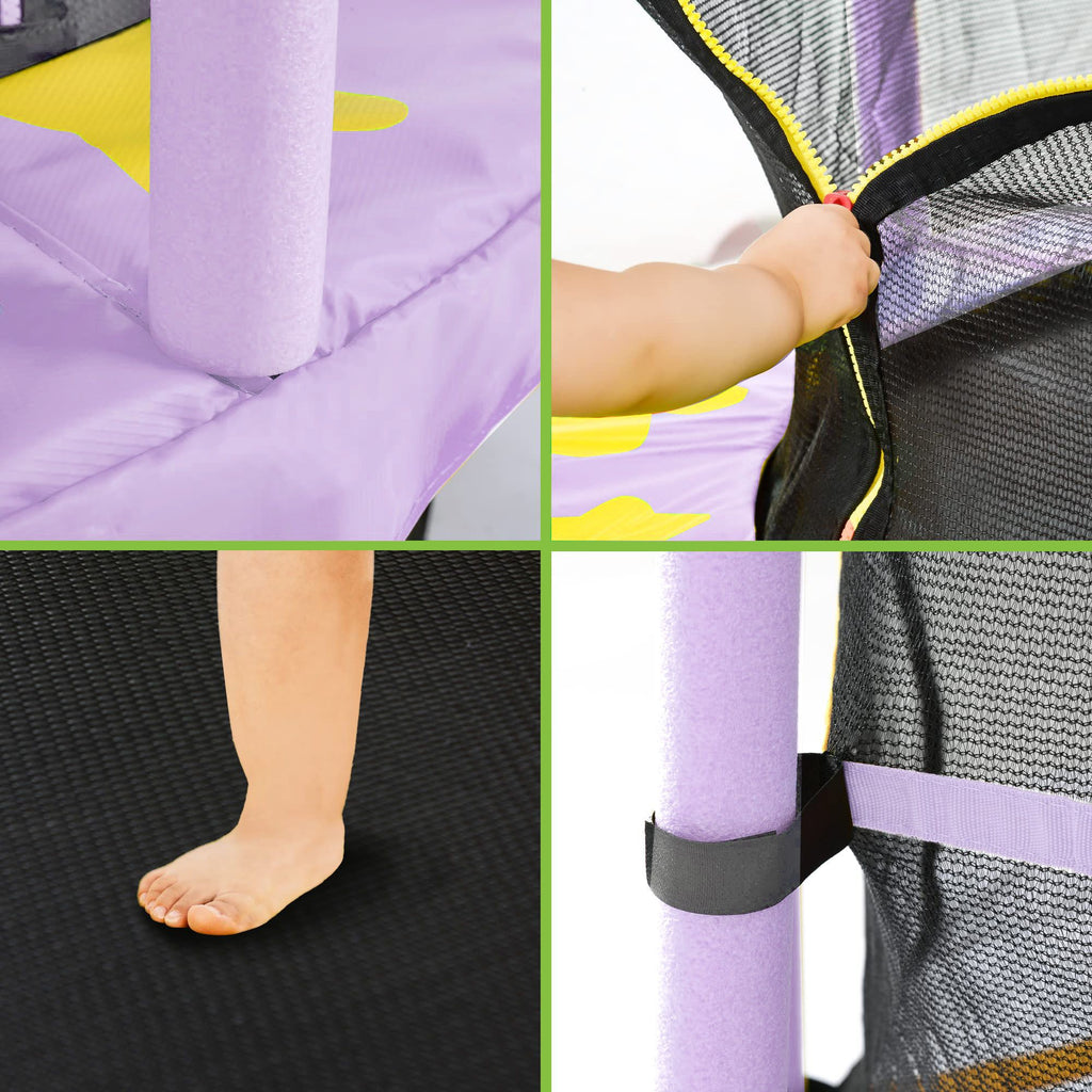 Yeah Depot - 55 Inch Kids Trampoline with Safety Enclosure Net, 4.5FT Outdoor Indoor Trampoline for Kids (Purple)