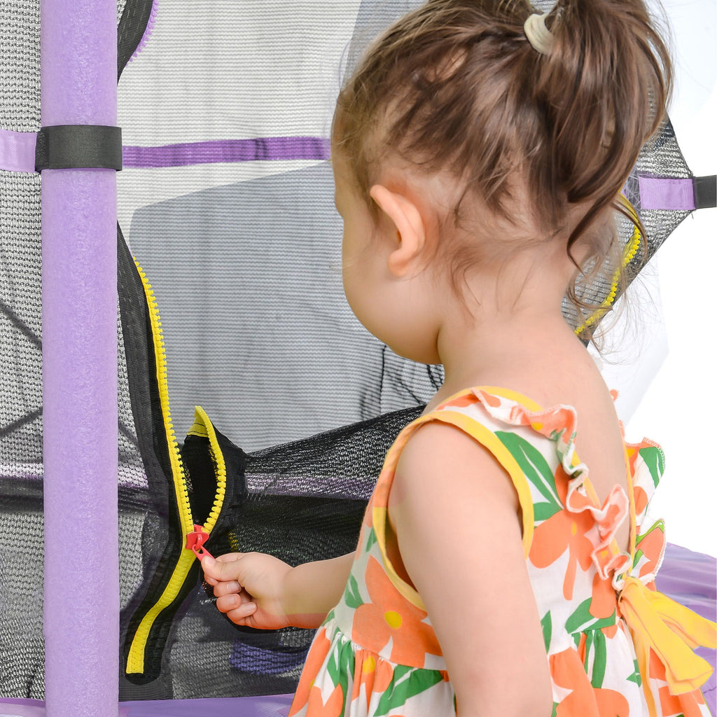 Yeah Depot - 55 Inch Kids Trampoline with Safety Enclosure Net, 4.5FT Outdoor Indoor Trampoline for Kids (Purple)