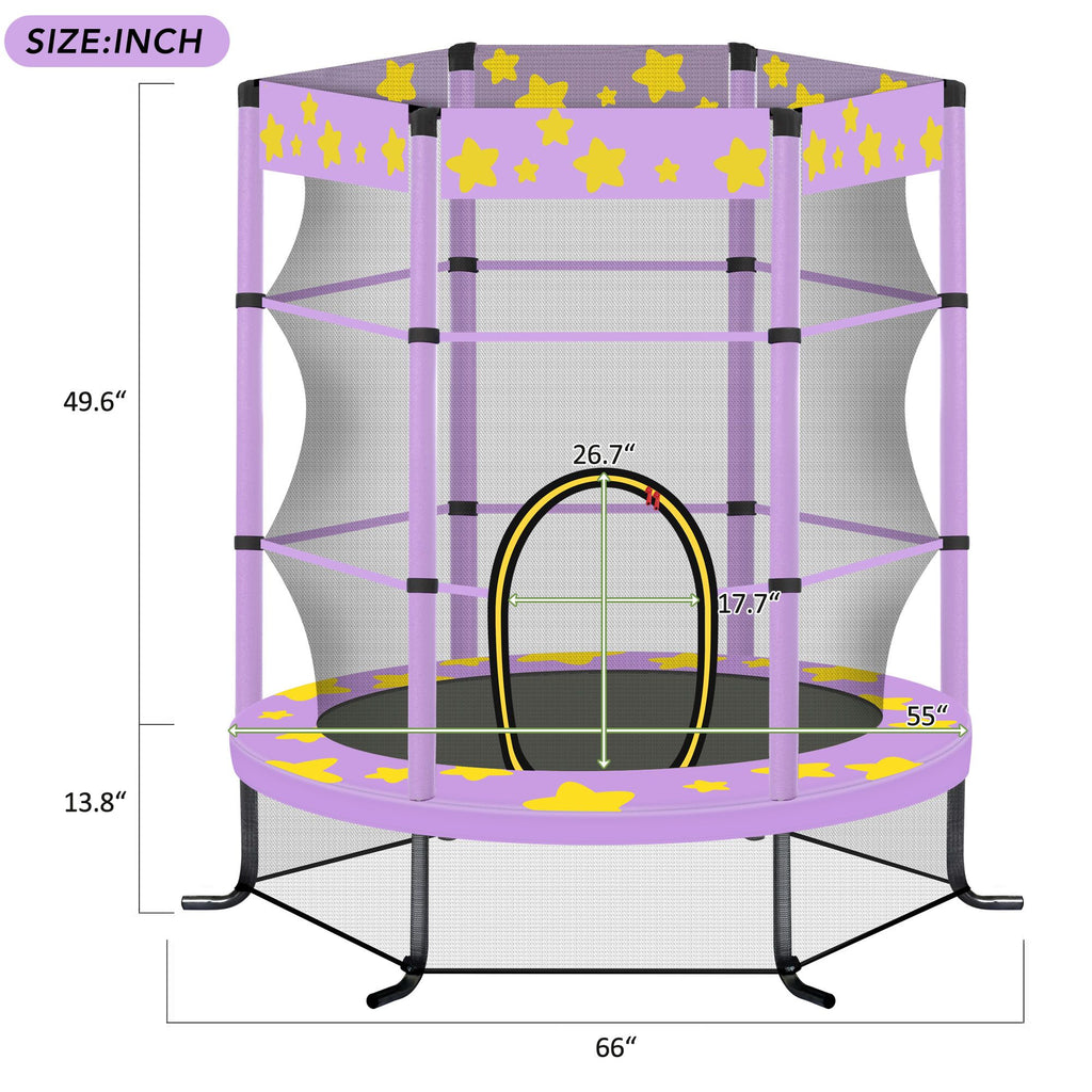 Yeah Depot - 55 Inch Kids Trampoline with Safety Enclosure Net, 4.5FT Outdoor Indoor Trampoline for Kids (Purple)