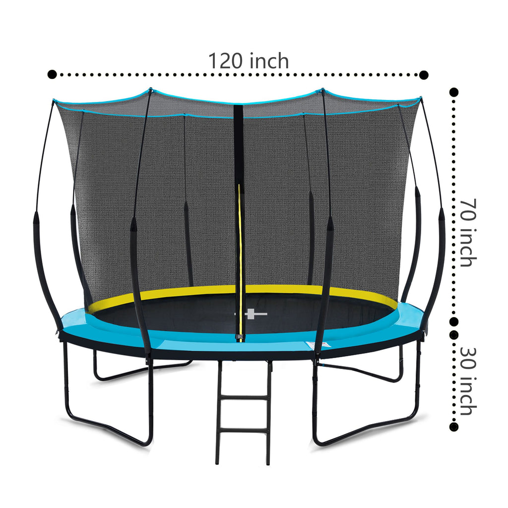 Yeah Depot - YC 10FT Recreational Trampolines with Enclosure for Kids and Adults with Patented Fiberglass Poles Pumpkin - Blue