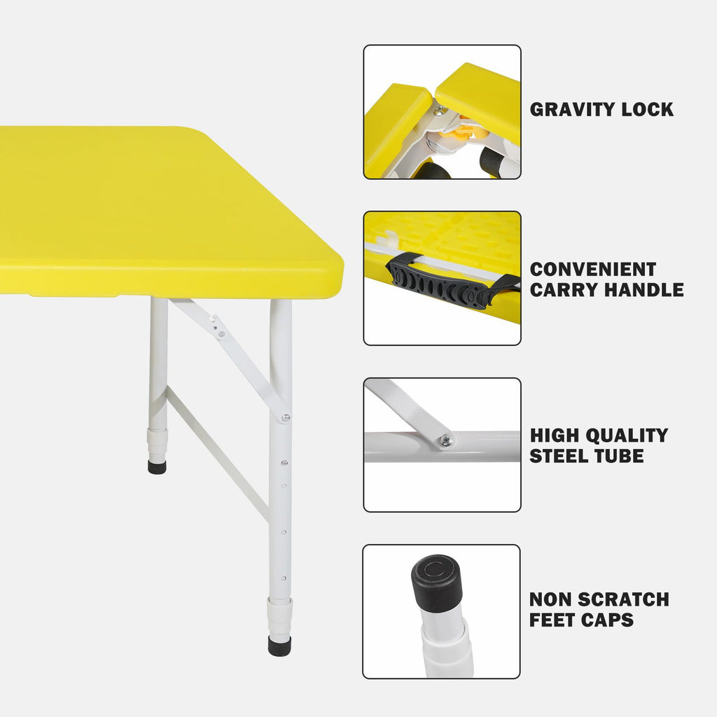 Yeah Depot - 4ft Yellow Portable Folding Table Indoor&Outdoor Maximum Weight 135KG Foldable Table for Camping