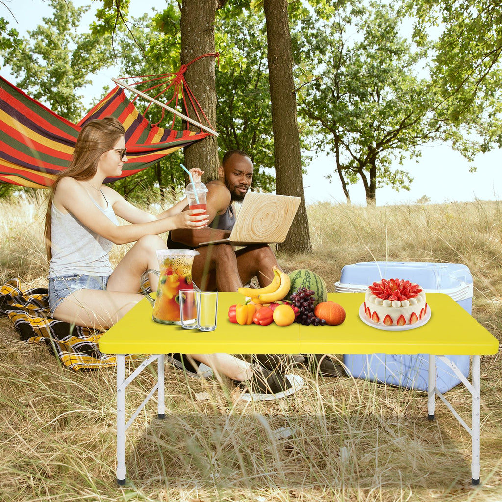 Yeah Depot - 4ft Yellow Portable Folding Table Indoor&Outdoor Maximum Weight 135KG Foldable Table for Camping