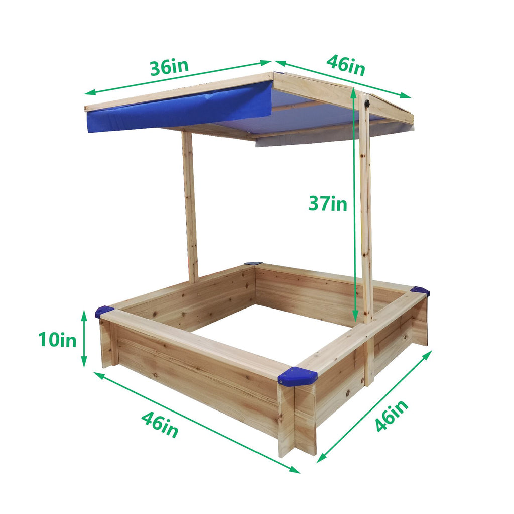 Yeah Depot - Children's Wooden Sandbox with Adjustable Canopy, Sandpit with Covers Kids Wood Playset Outdoor Backyard - Upgrade Retractable,45.3''L x 45.3''W x 46.5''H,Golden Red