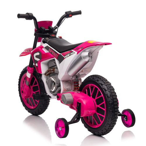 Yeah Depot - 12V Kids Ride on Toy Motorcycle, Electric Motor Toy Bike with Training Wheels for Kids 3-6, Rose Red