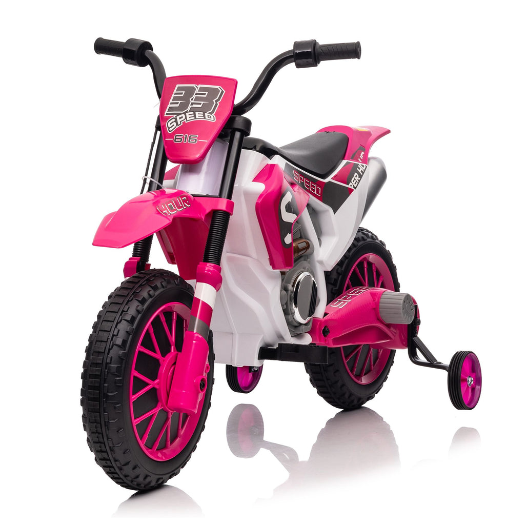 Yeah Depot - 12V Kids Ride on Toy Motorcycle, Electric Motor Toy Bike with Training Wheels for Kids 3-6, Rose Red