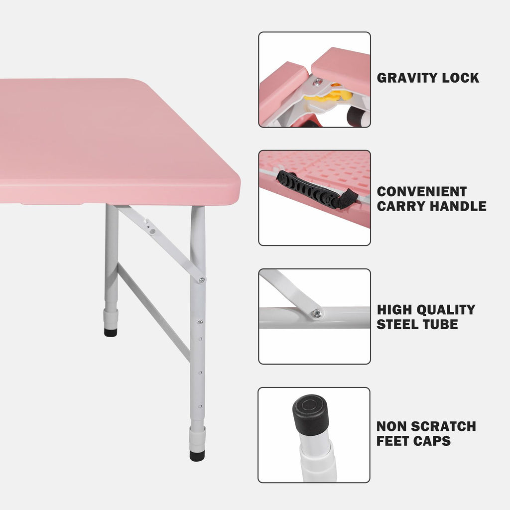 Yeah Depot - 4ft Pink Portable Folding Table Indoor&Outdoor Maximum Weight 135KG Foldable Table for Camping