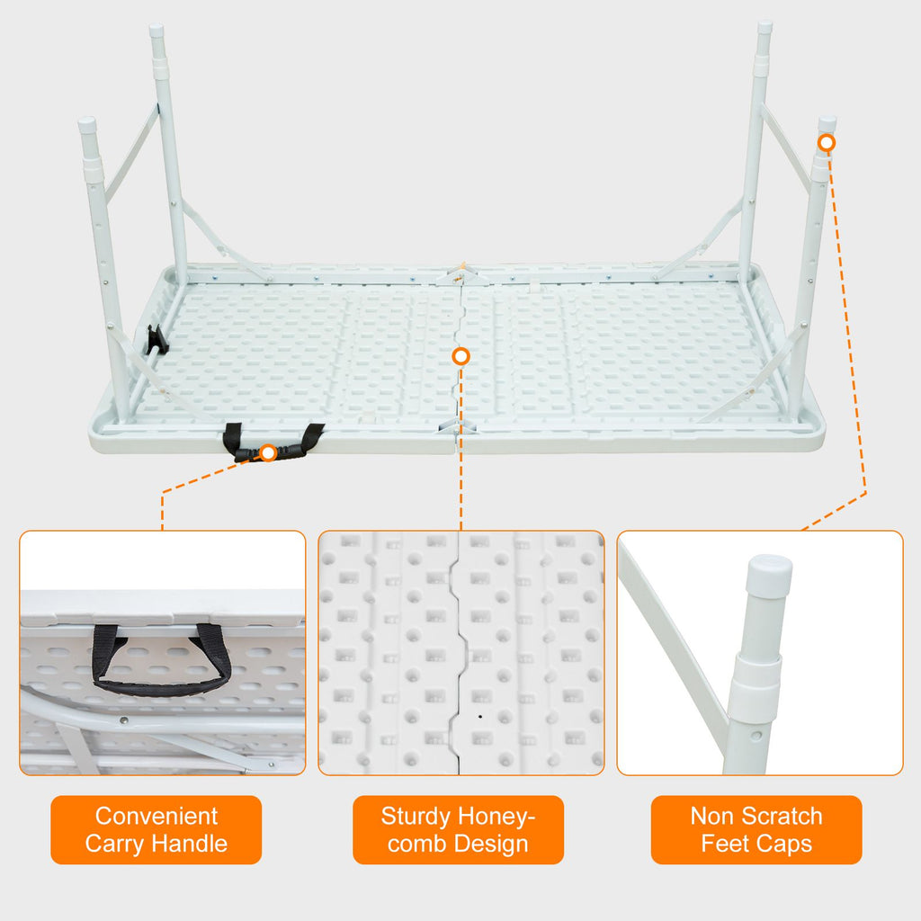 Yeah Depot - 4ft Portable Folding Table Indoor&Outdoor Maximum Weight 135KG Foldable Table for Camping White