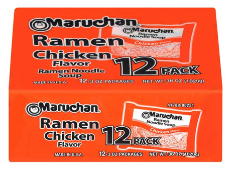 Flexile - Maruchan Ramen Noodle Chicken Flavor Soup, 3 oz, 12 Count Shelf Stable Package