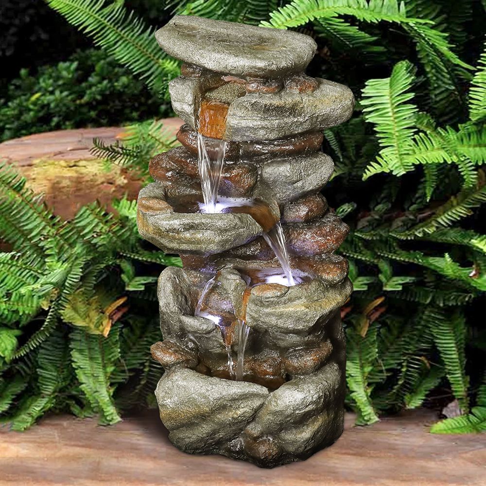 Rcosy - 29.9inches Rock Water Fountain with LED Lights