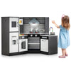 inQ Boutique - Interactive Kids Play Kitchen with Ice Maker & Chalkboard, Corner Design Pretend Cooking Set with Realistic Sound Effects-Coffee