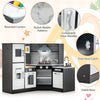 inQ Boutique - Interactive Kids Play Kitchen with Ice Maker & Chalkboard, Corner Design Pretend Cooking Set with Realistic Sound Effects-Coffee