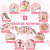 inQ Boutique - 11-in-1 Dinosaur Activity Wall Busy Board Panels-- Wooden Sensory Toy-Pink
