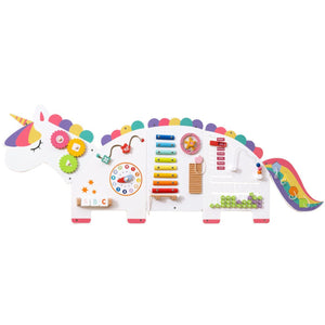 inQ Boutique - 11-in-1 Dinosaur Activity Wall Busy Board Panels-- Wooden Sensory Toy-White
