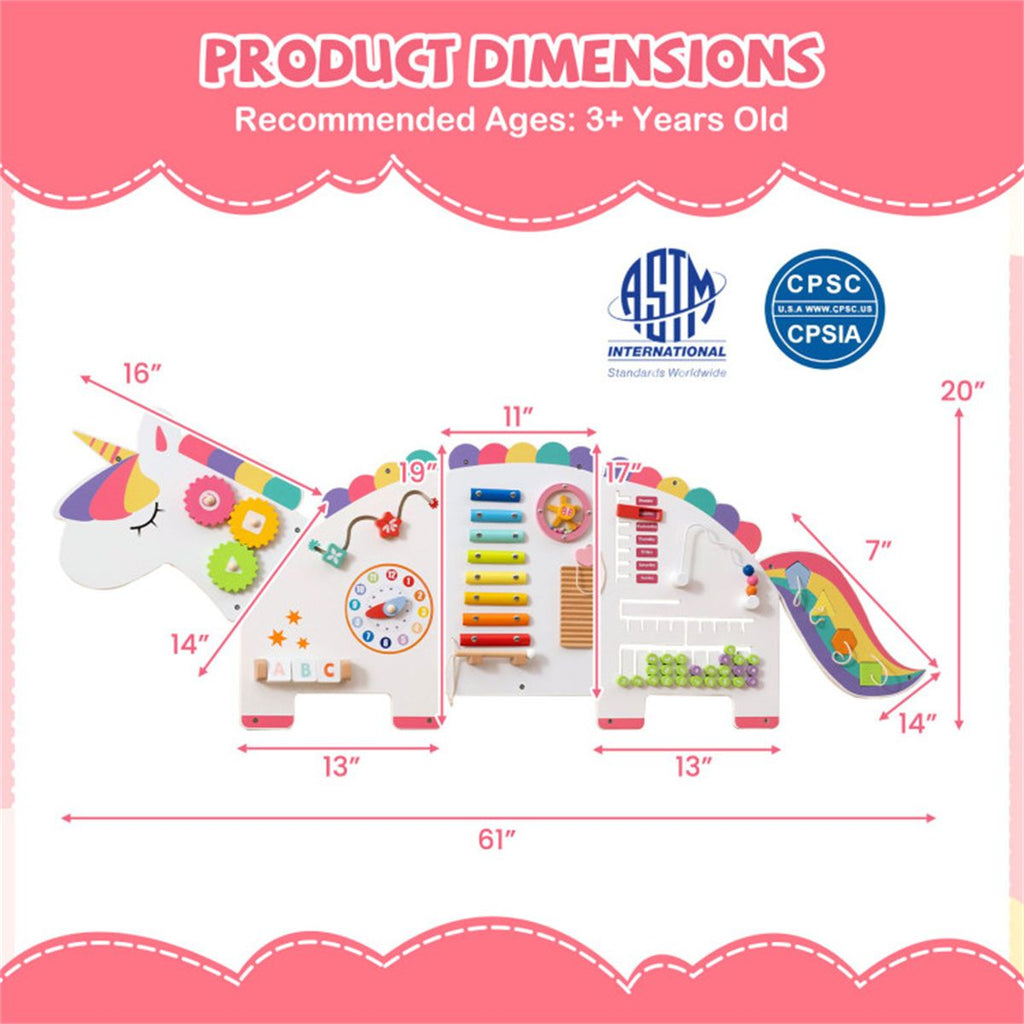 inQ Boutique - 11-in-1 Dinosaur Activity Wall Busy Board Panels-- Wooden Sensory Toy-White