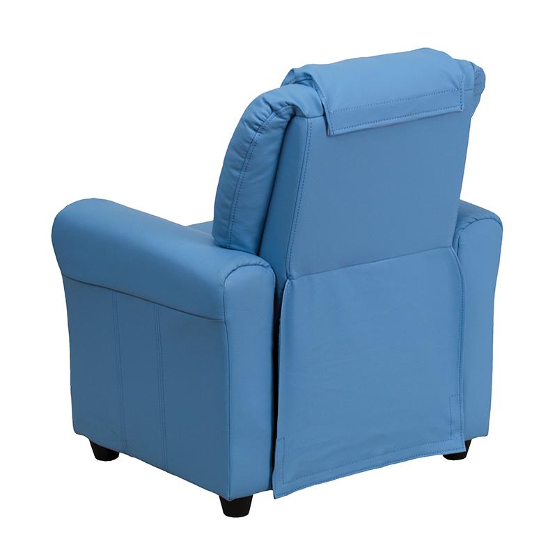 Contemporary Light Blue Vinyl Kids Recliner with Cup Holder and Headrest - Flash Furniture