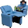 Contemporary Light Blue Vinyl Kids Recliner with Cup Holder and Headrest - Flash Furniture