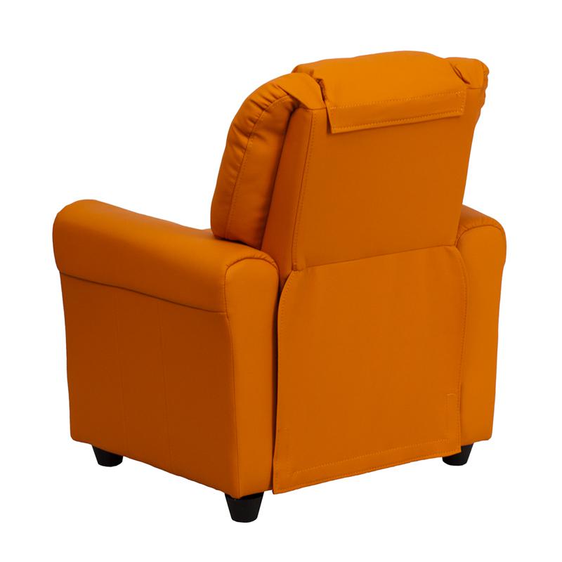 Contemporary Orange Vinyl Kids Recliner with Cup Holder and Headrest - Flash Furniture