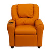 Contemporary Orange Vinyl Kids Recliner with Cup Holder and Headrest - Flash Furniture