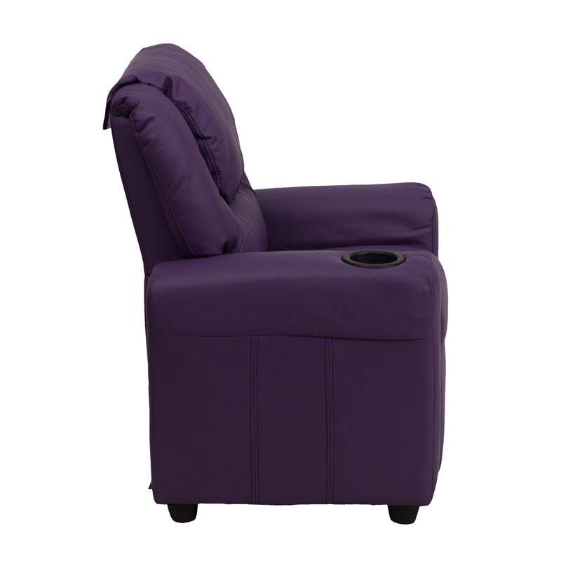 Contemporary Purple Vinyl Kids Recliner with Cup Holder and Headrest - Flash Furniture