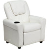 Contemporary White Vinyl Kids Recliner with Cup Holder and Headrest - Flash Furniture