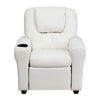 Contemporary White Vinyl Kids Recliner with Cup Holder and Headrest - Flash Furniture