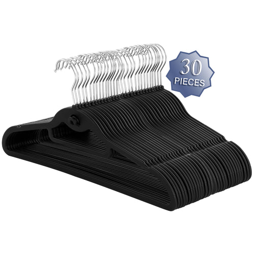 Elama Home  30 Piece Rubber Non Slip Hanger with Hanging Tab in Black