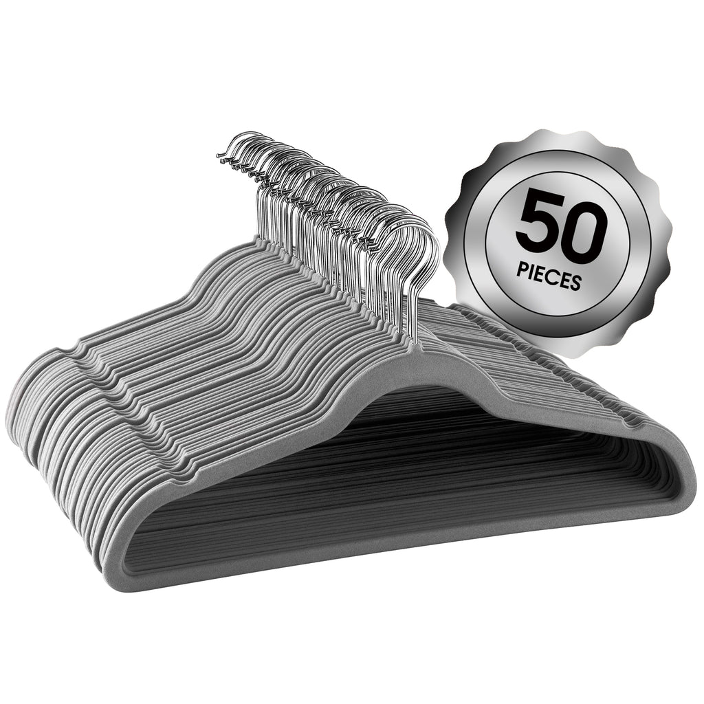 Elama Home  50 Piece Flocked Velvet Clothes Hangers with Stainless Steel Swivel Hooks in Gray