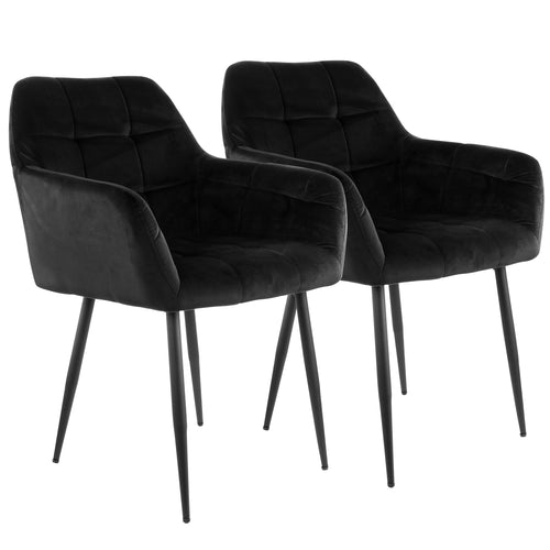 Elama  2 Piece Velvet Tufted Accent Chair in Black with Black Metal Legs