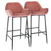 Elama  2 Piece Velvet Bar Stool in Blush Pink with Black Legs