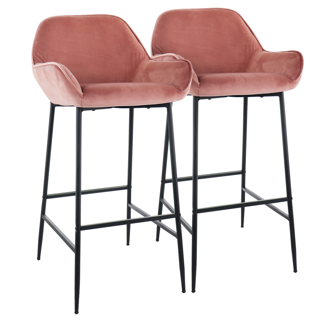 Elama  2 Piece Velvet Bar Stool in Blush Pink with Black Legs