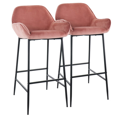 Elama  2 Piece Velvet Bar Stool in Blush Pink with Black Legs