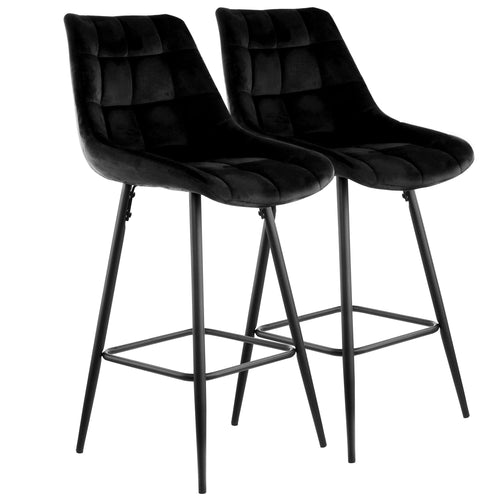 Elama  2 Piece Velvet Tufted Bar Chair in Black with Metal Legs