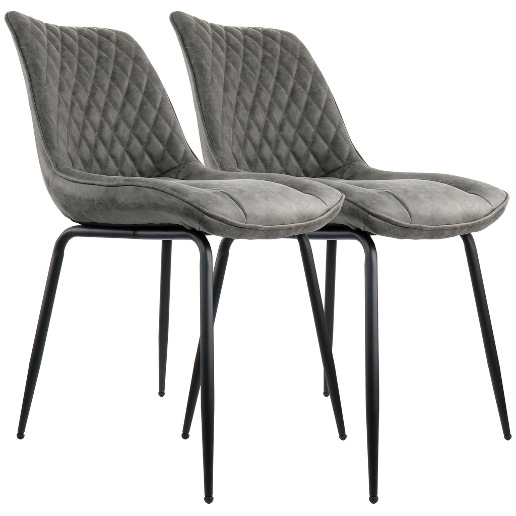Elama  2 Piece Vintage Faux Leather Tufted Chair in Gray with Black Metal Legs
