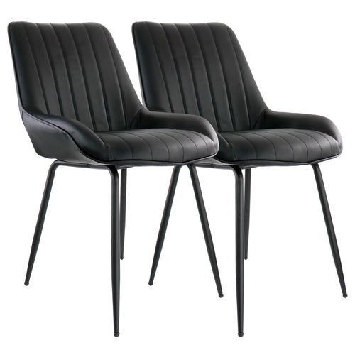 Elama  2 Piece Faux Leather Tufted Chair in Black with Black Metal Legs