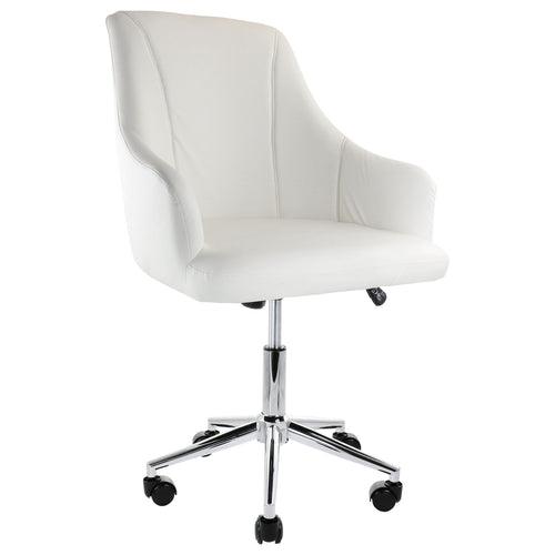 Elama  Adjustable Faux Leather Rolling Office Chair in White with Chrome Finish