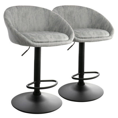 Elama  2 Piece Cloth Adjustable Bar Stool Set in Gray with Black Base