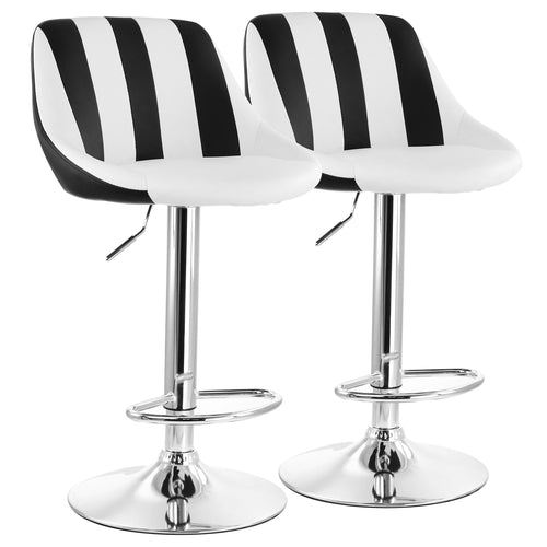 Elama  2 Piece Adjustable Faux Leather Bar Stool in Striped Black and White with Chrome Base