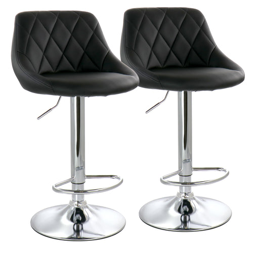 Elama  2 Piece Diamond Stitched Faux Leather Bar Stool in Black with Chrome Base and Adjustable Height